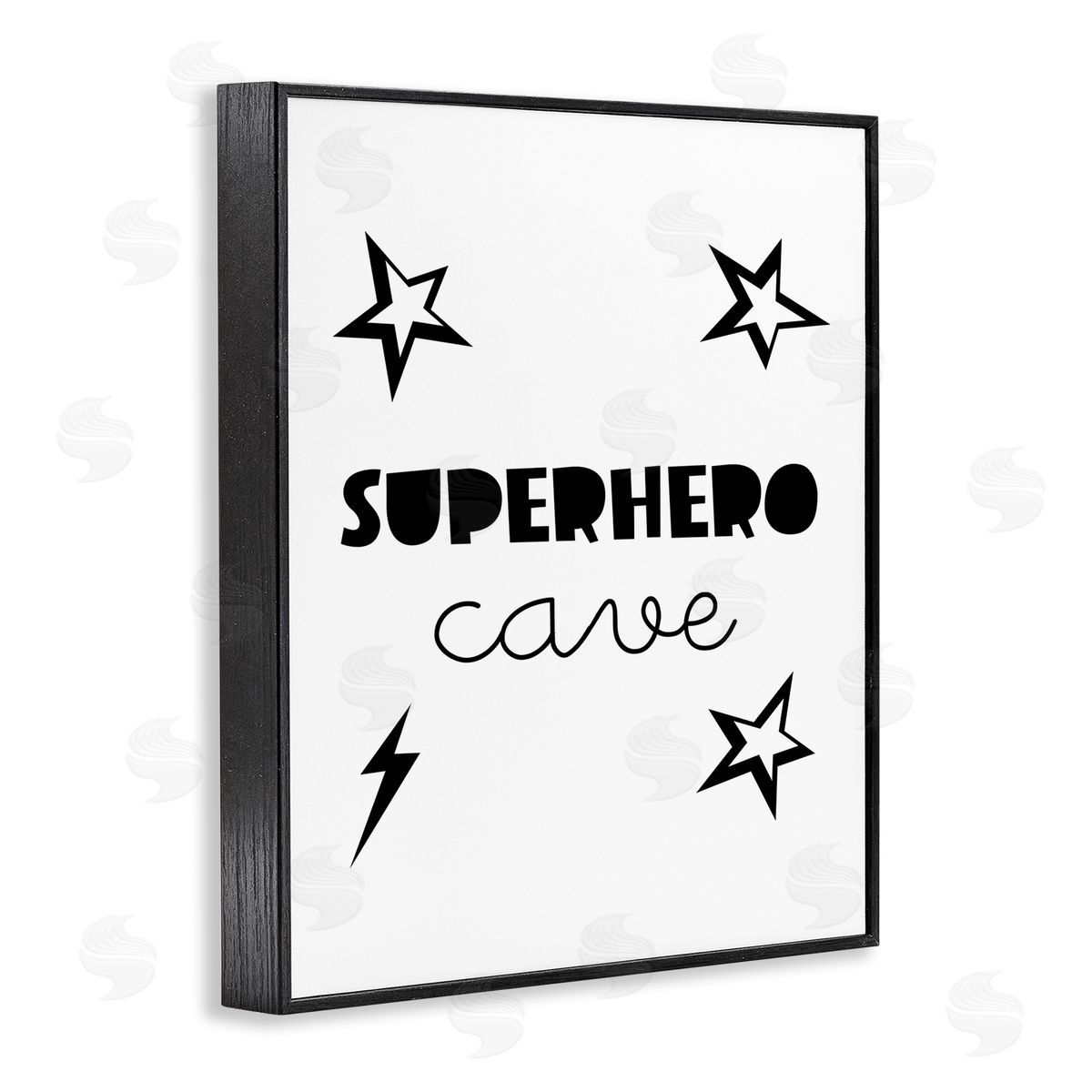 Superhero Cave Sign with Stars Black Frame Print Wall Art, Home Decor by Seven Trees