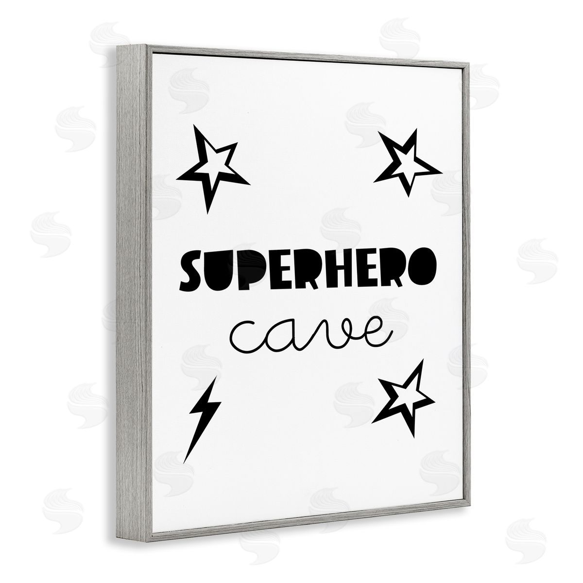 Superhero Cave Sign with Stars Grey Frame Print Wall Art, Home Decor by Seven Trees