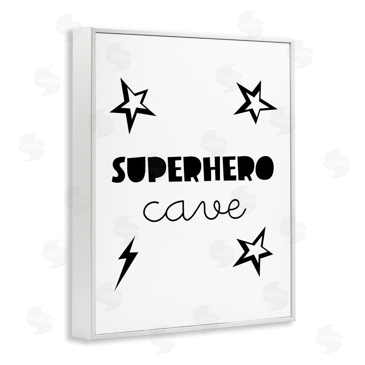 Superhero Cave Sign with Stars White Frame Print Wall Art, Home Decor by Seven Trees