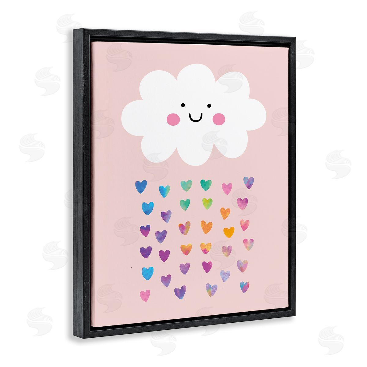 Happy Cloud with Rainbow Hearts Black Floating Frame Canvas Wall Art, Home Decor by Seven Trees
