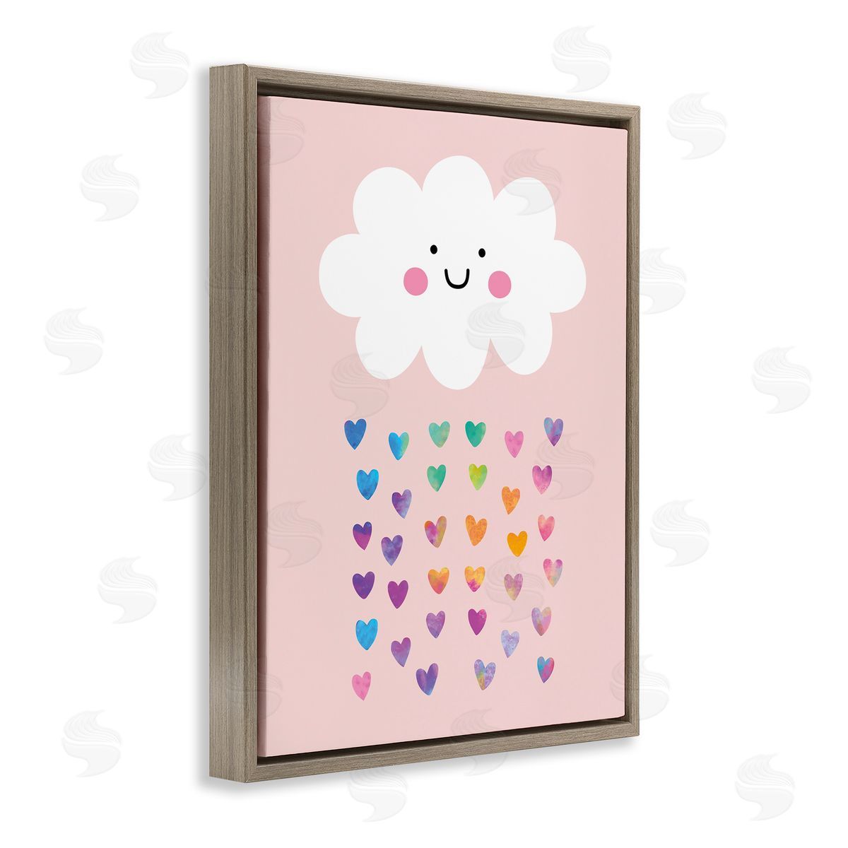 Happy Cloud with Rainbow Hearts Brown Floating Frame Canvas Wall Art, Home Decor by Seven Trees