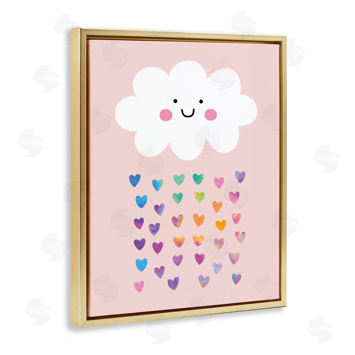 Happy Cloud with Rainbow Hearts Gold Floating Frame Canvas Wall Art, Home Decor by Seven Trees