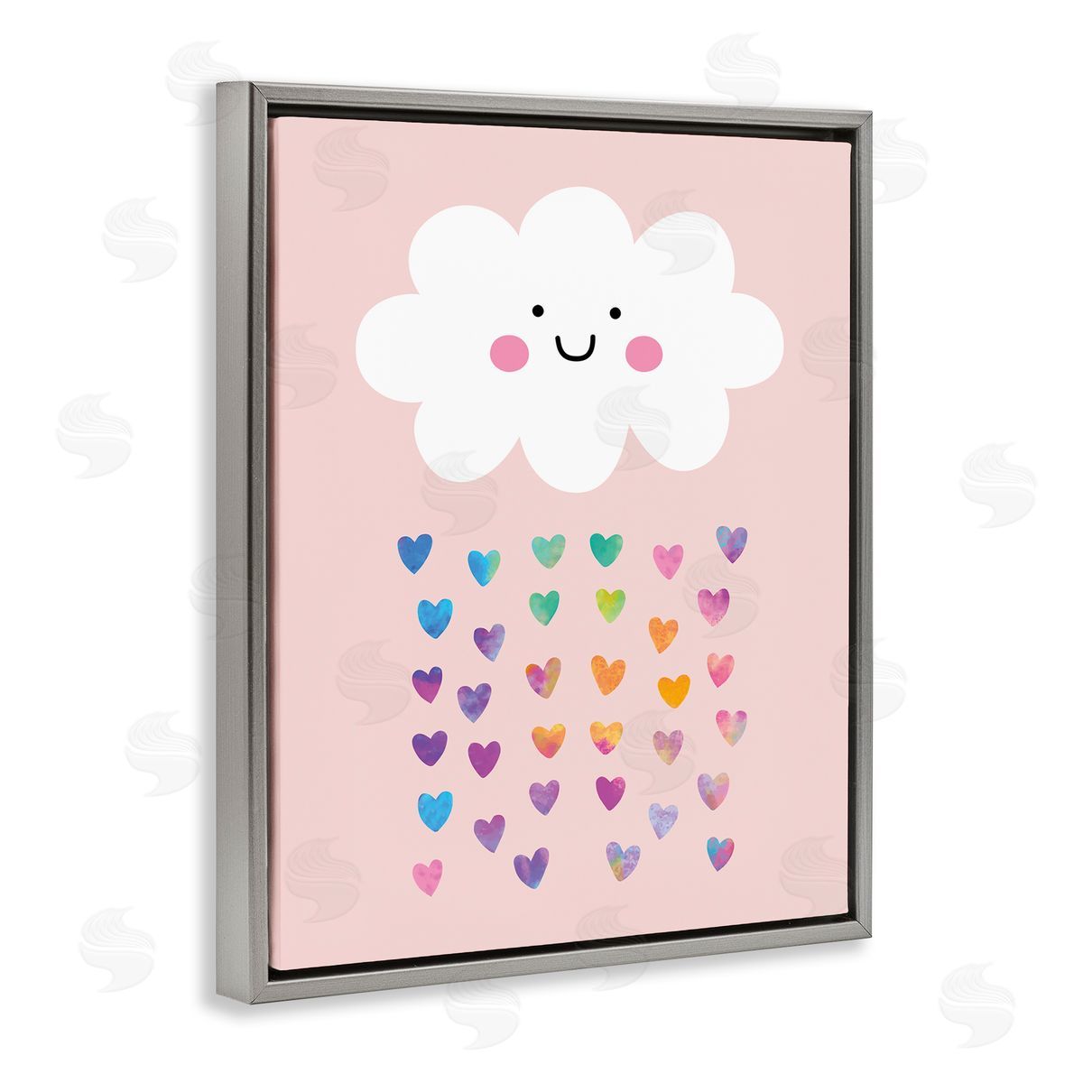 Happy Cloud with Rainbow Hearts Grey Floating Frame Canvas Wall Art, Home Decor by Seven Trees