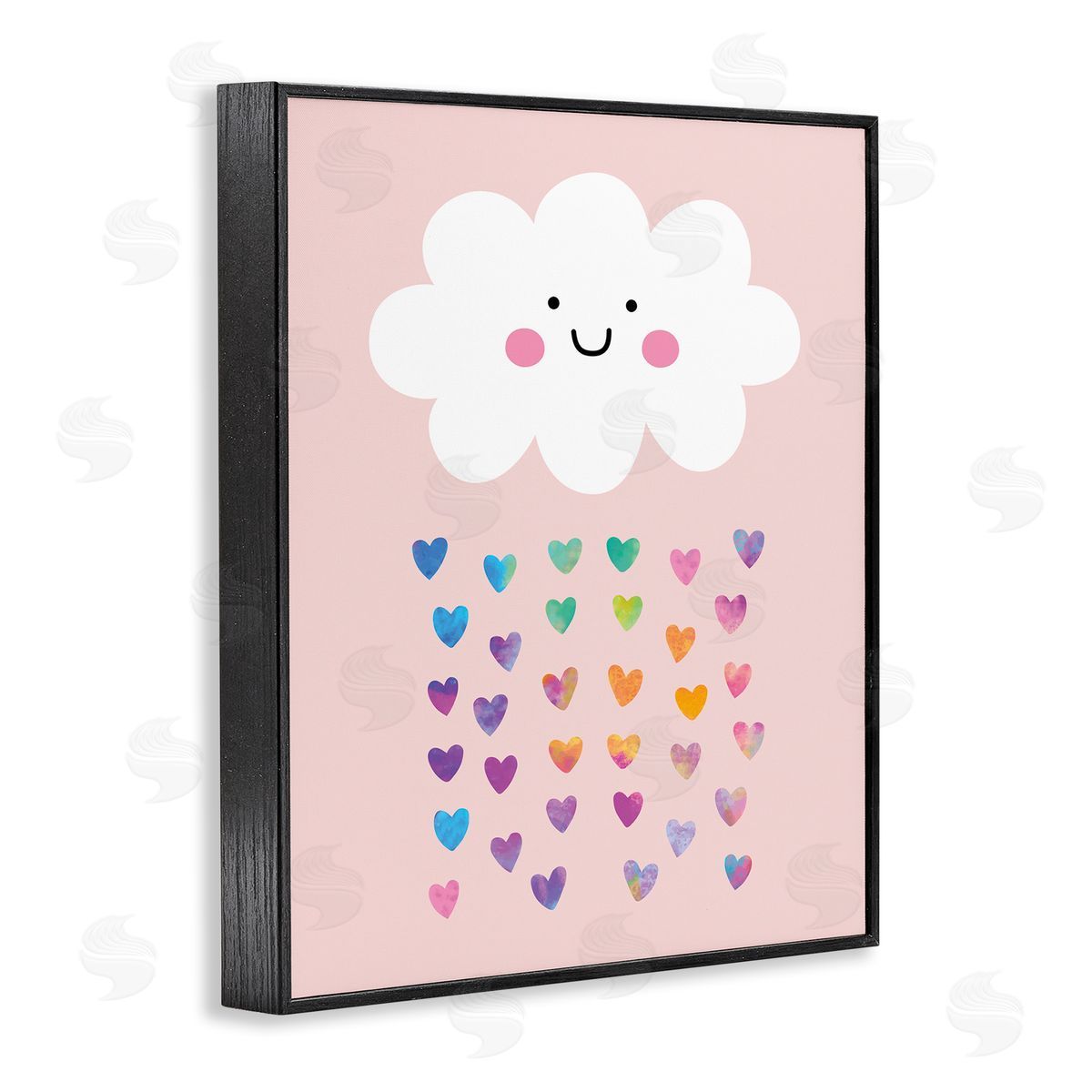 Happy Cloud with Rainbow Hearts Black Frame Print Wall Art, Home Decor by Seven Trees