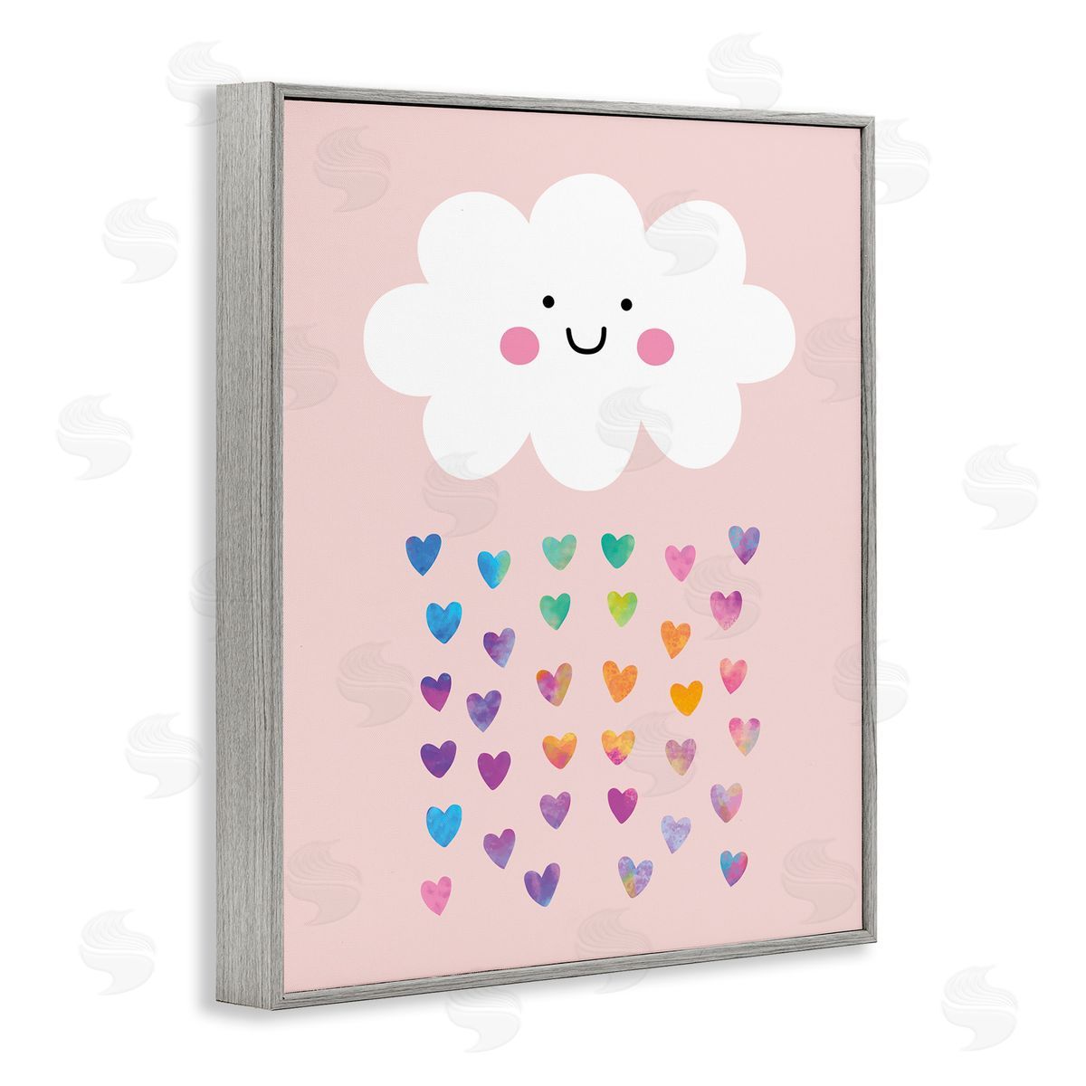 Happy Cloud with Rainbow Hearts Grey Frame Print Wall Art, Home Decor by Seven Trees