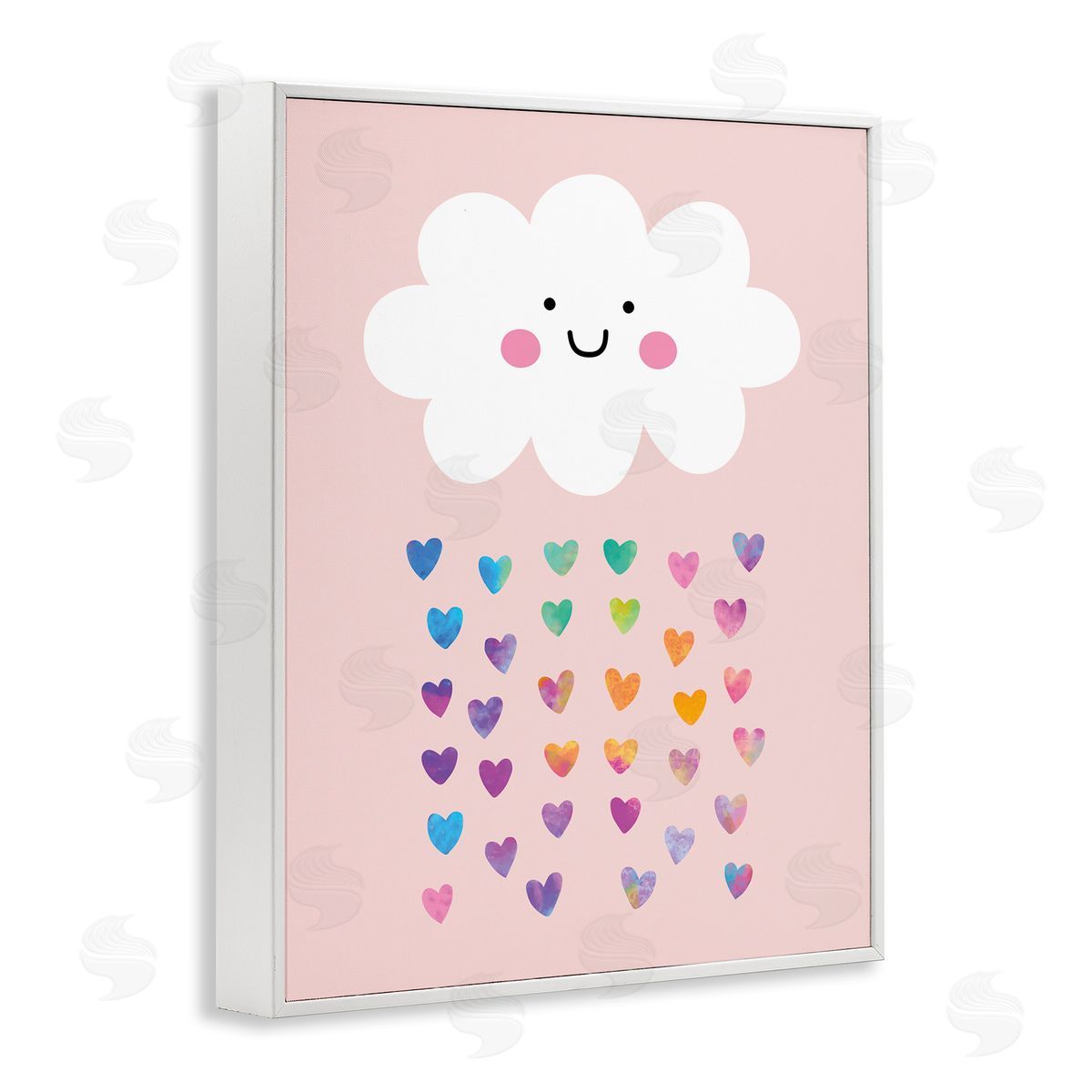 Happy Cloud with Rainbow Hearts White Frame Print Wall Art, Home Decor by Seven Trees