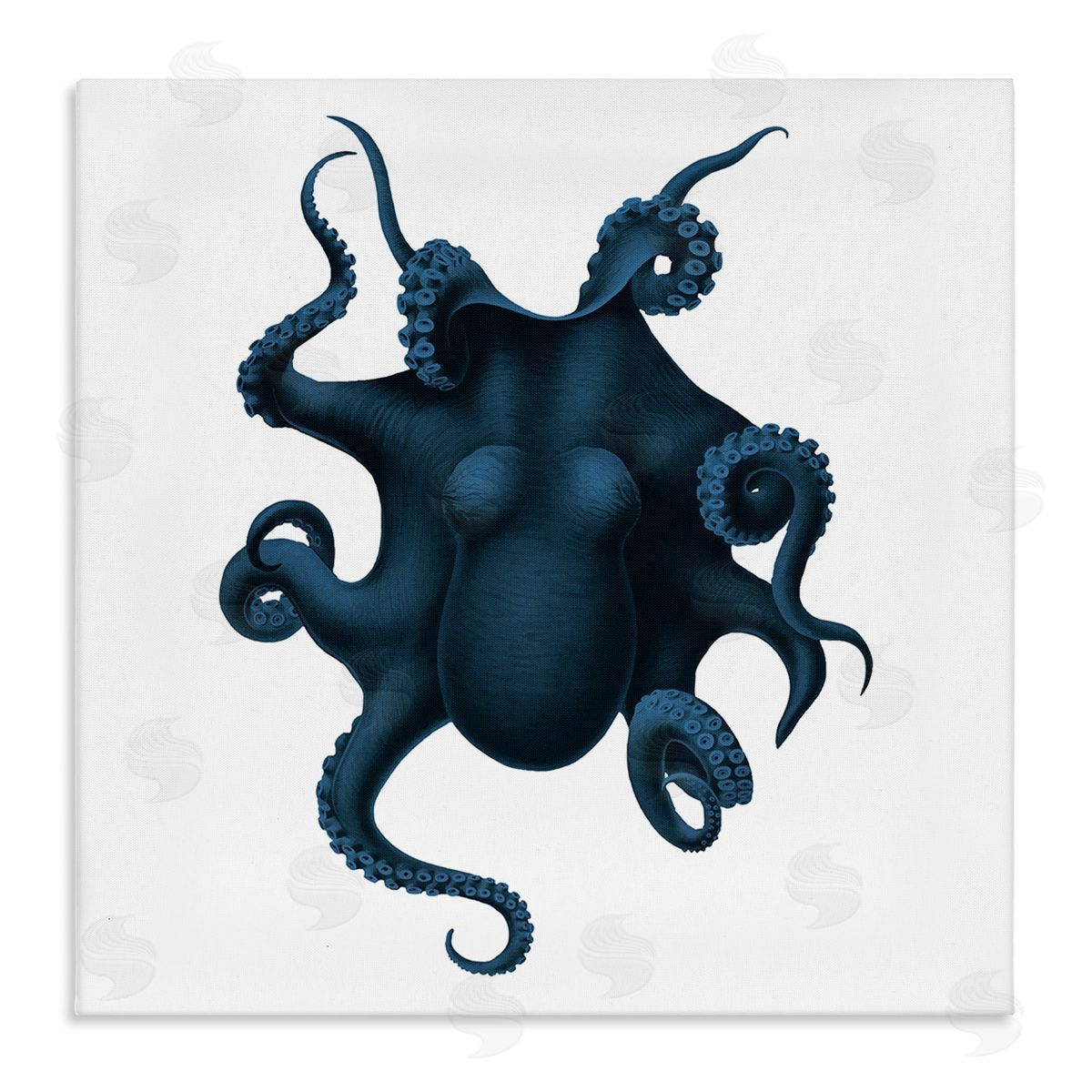 Minimal Blue Octopus Aerial Canvas Wall Art, Home Decor by Seven Trees