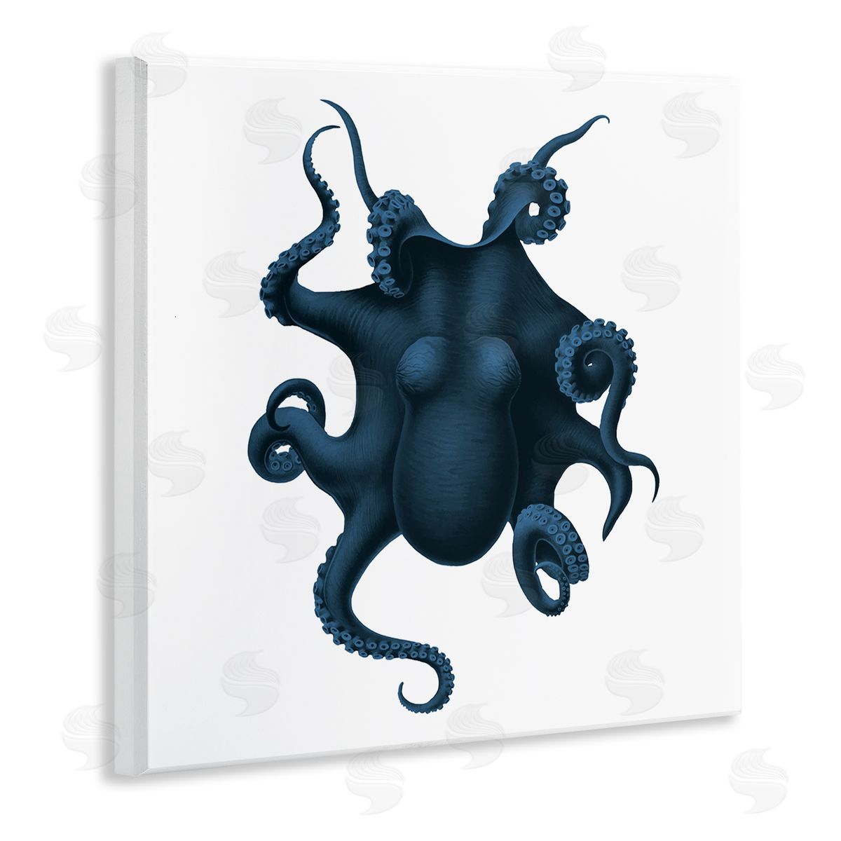Minimal Blue Octopus Aerial Wood Plaque Wall Art, Home Decor by Seven Trees