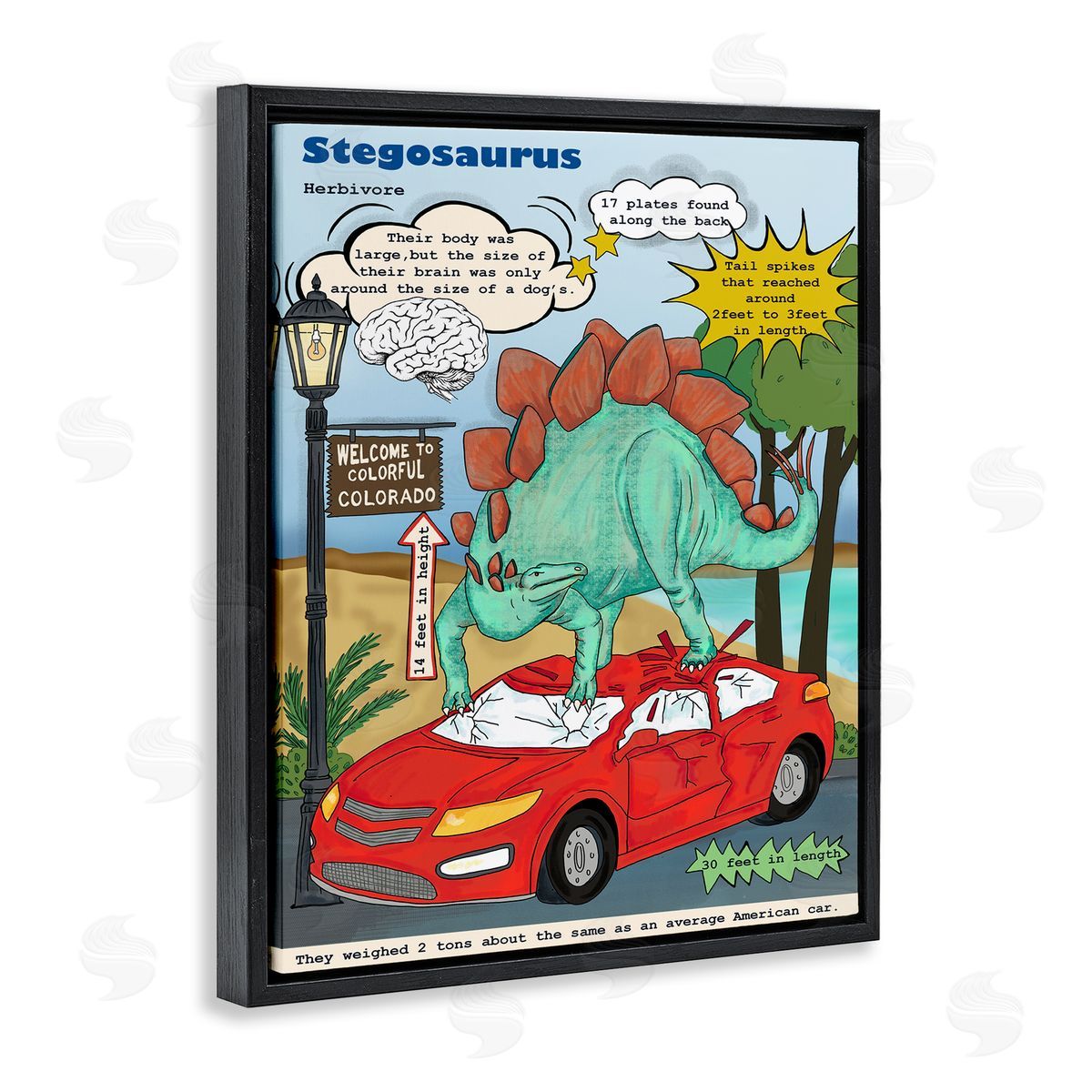 Dinosaur Facts Stegosaurus Magazine Black Floating Frame Canvas Wall Art, Home Decor by Sangita Bachelet