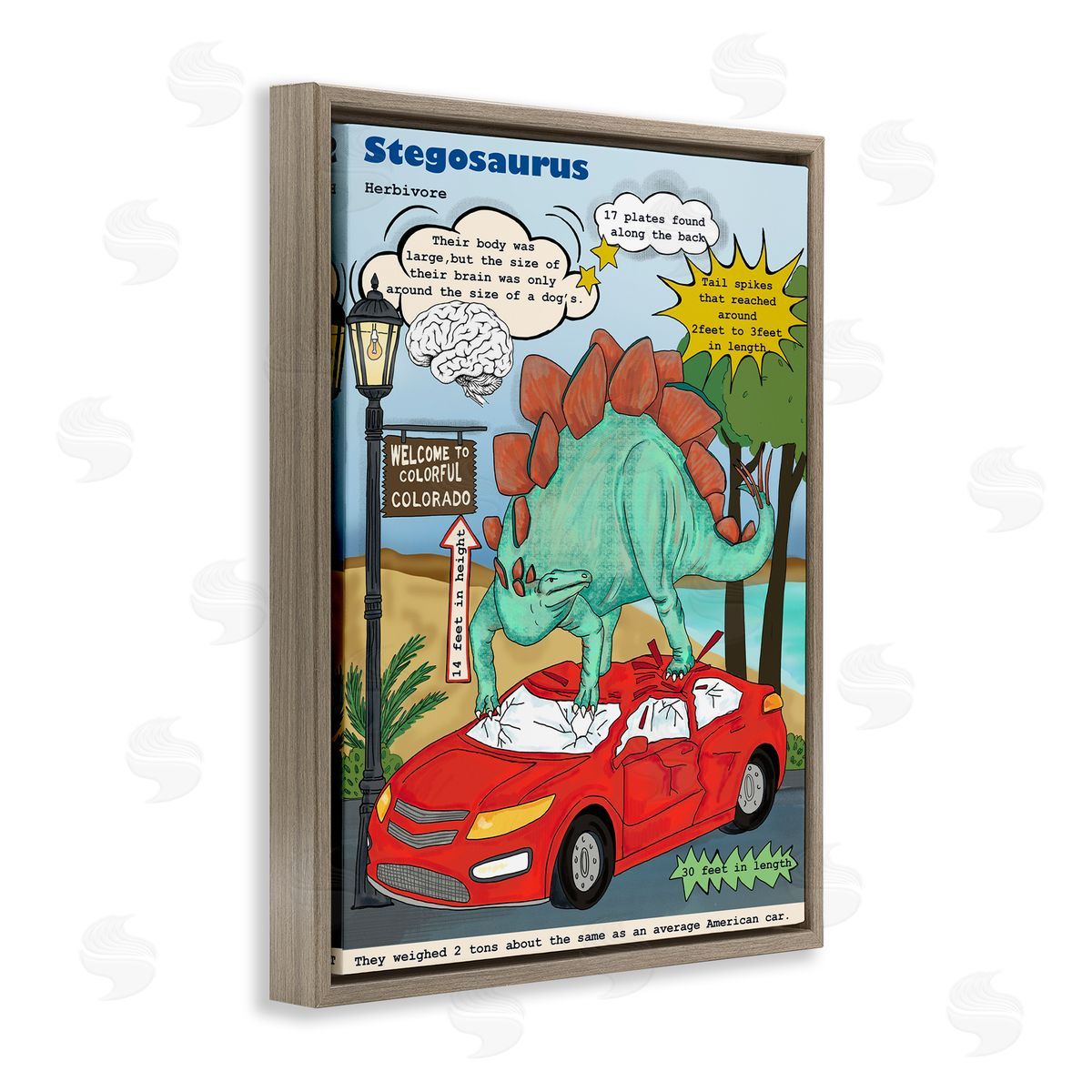 Dinosaur Facts Stegosaurus Magazine Brown Floating Frame Canvas Wall Art, Home Decor by Sangita Bachelet