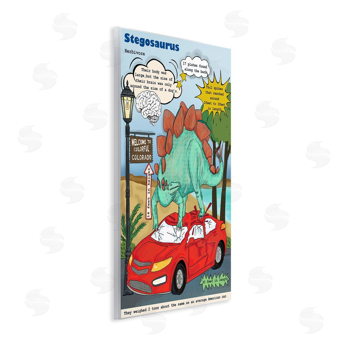 Dinosaur Facts Stegosaurus Magazine Wood Plaque Wall Art, Home Decor by Sangita Bachelet