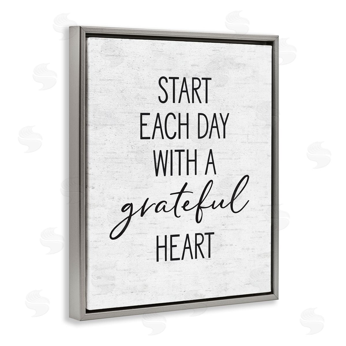 Start Each Day with Grateful Heart Grey Floating Frame Canvas Wall Art, Home Decor by Lettered and Lined