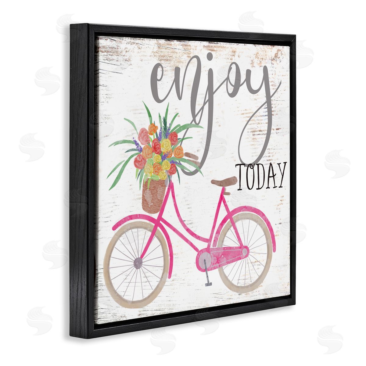 Enjoy Today Pink Bicycle Black Floating Frame Canvas Wall Art, Home Decor by Ziwei Li