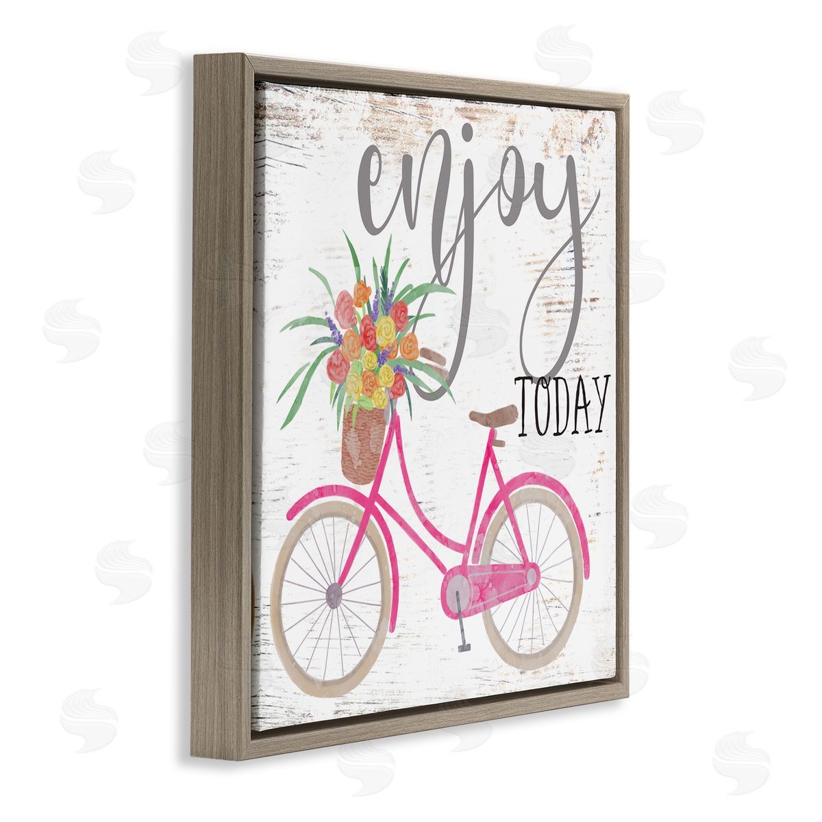 Enjoy Today Pink Bicycle Brown Floating Frame Canvas Wall Art, Home Decor by Ziwei Li