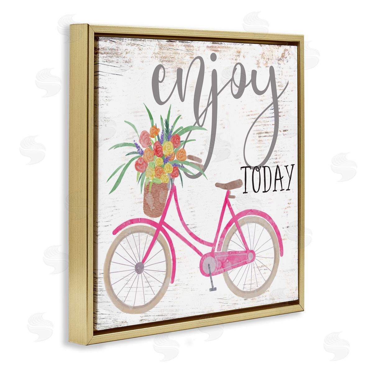 Enjoy Today Pink Bicycle Gold Floating Frame Canvas Wall Art, Home Decor by Ziwei Li