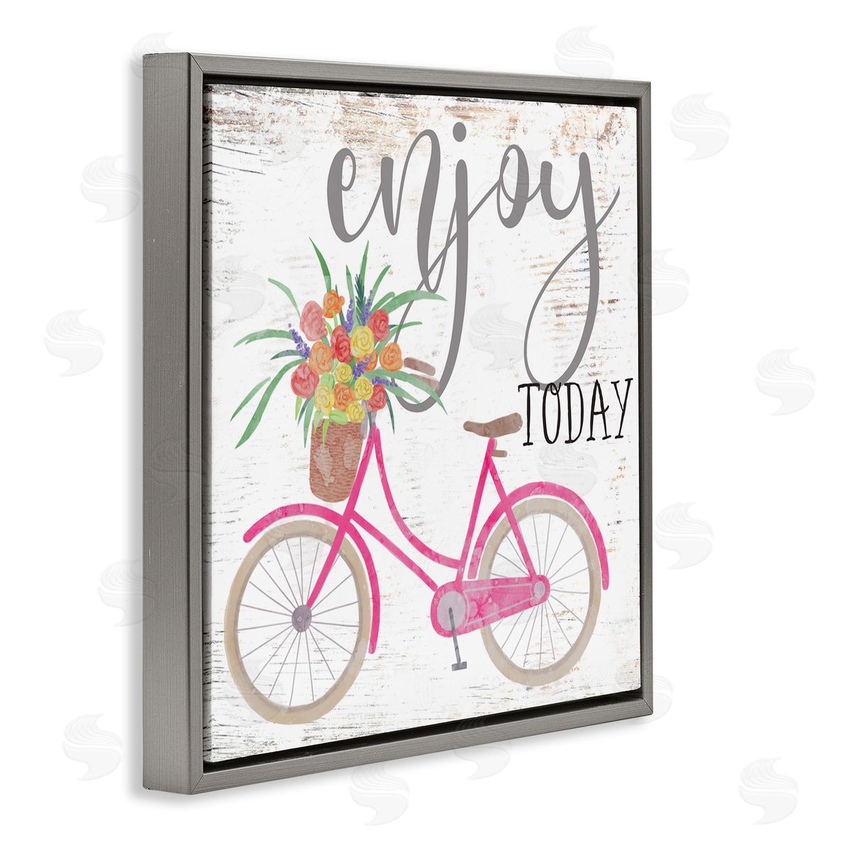 Enjoy Today Pink Bicycle Grey Floating Frame Canvas Wall Art, Home Decor by Ziwei Li