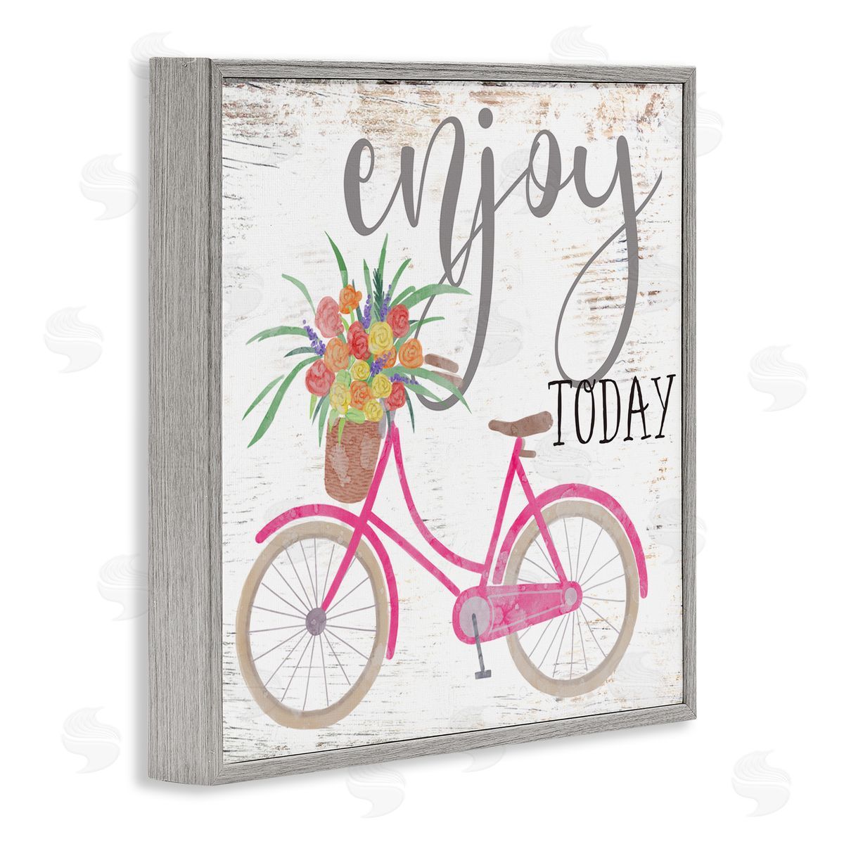 Enjoy Today Pink Bicycle Grey Frame Print Wall Art, Home Decor by Ziwei Li