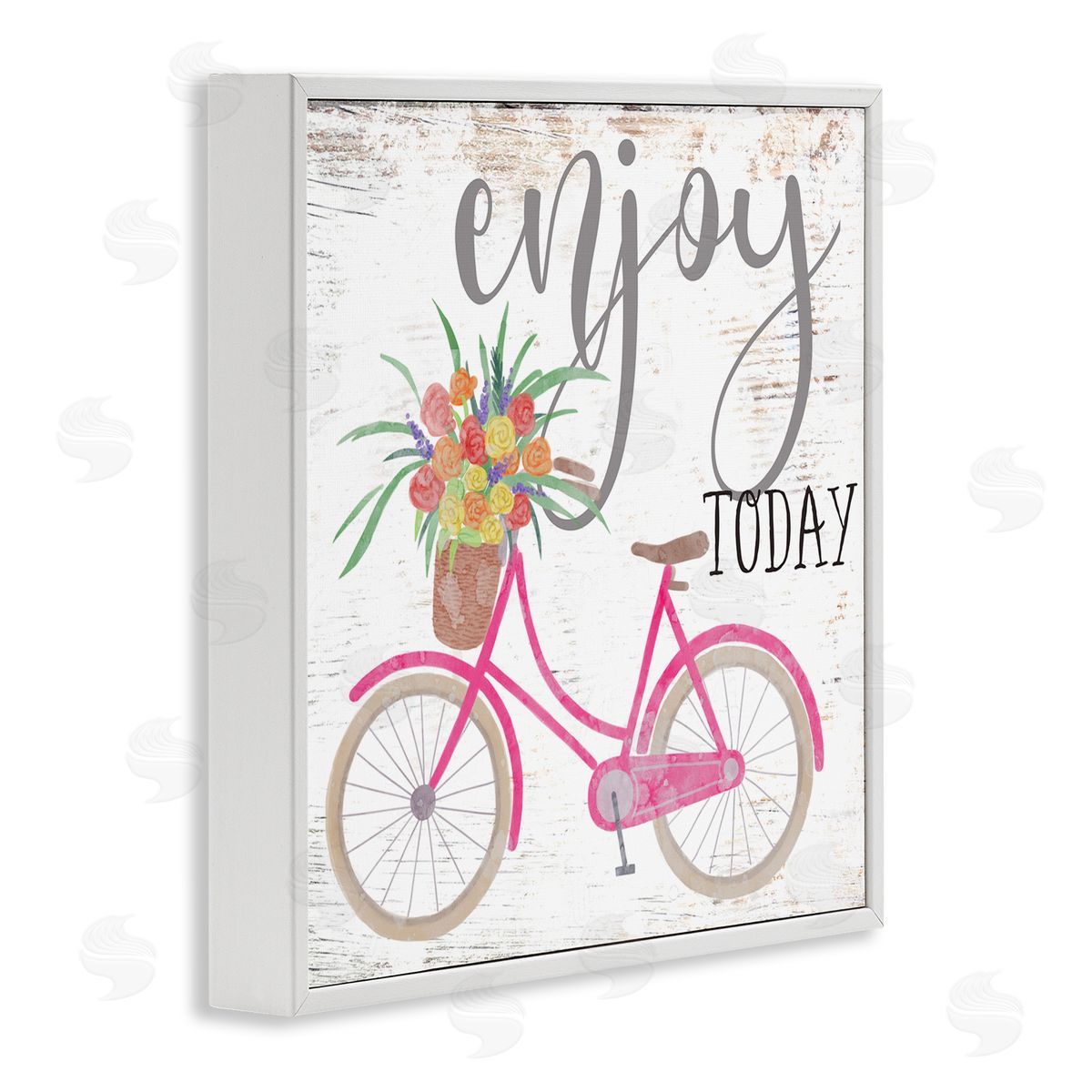 Enjoy Today Pink Bicycle White Frame Print Wall Art, Home Decor by Ziwei Li