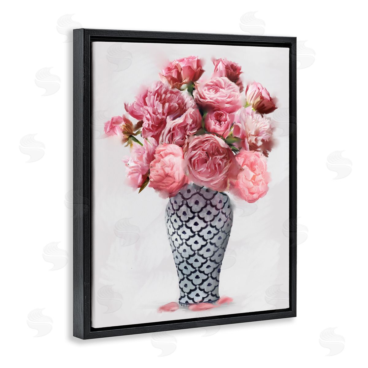 Elegant Pink Peony Bouquet Black Floating Frame Canvas Wall Art, Home Decor by Ziwei Li
