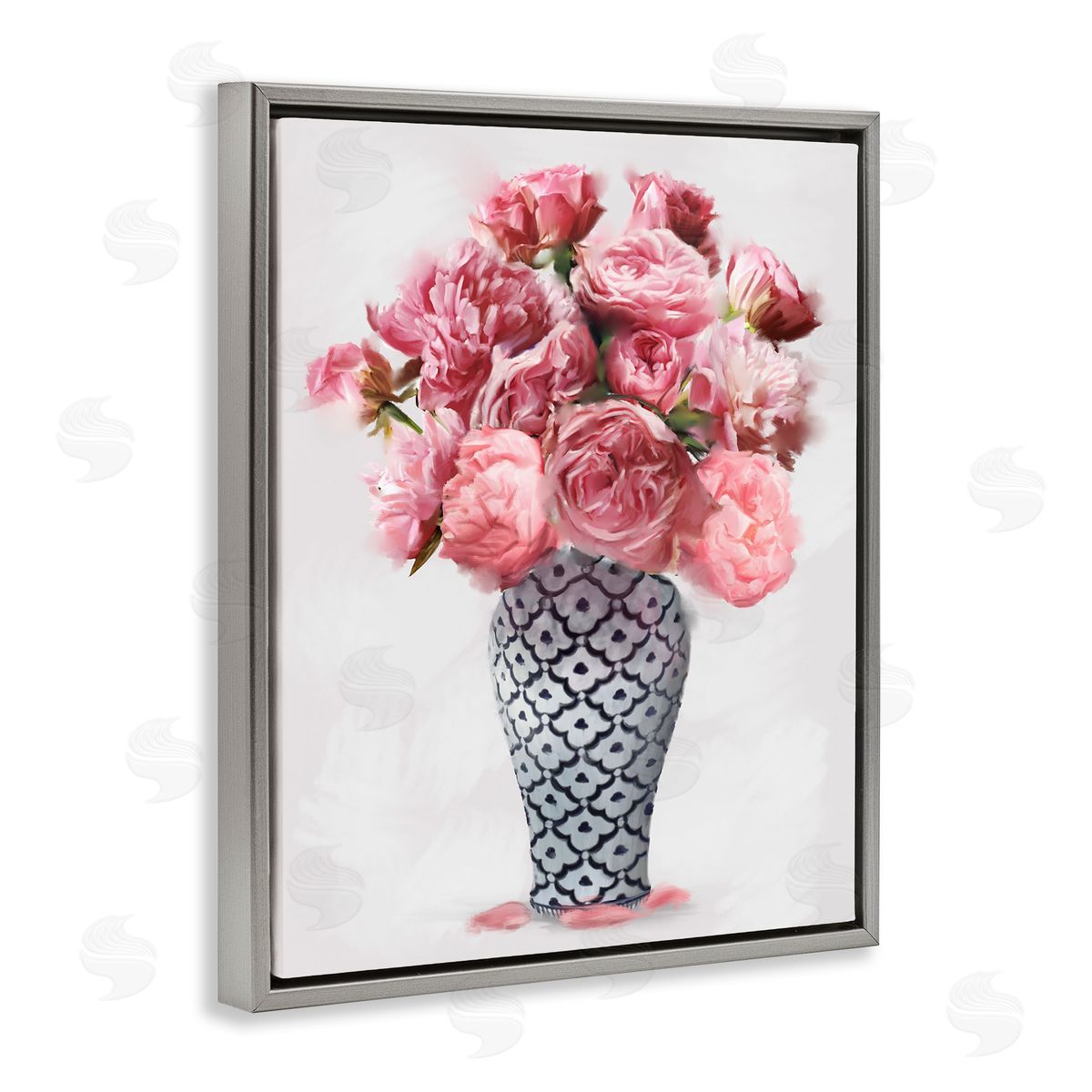 Elegant Pink Peony Bouquet Grey Floating Frame Canvas Wall Art, Home Decor by Ziwei Li