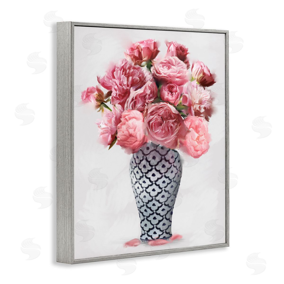 Elegant Pink Peony Bouquet Grey Frame Print Wall Art, Home Decor by Ziwei Li