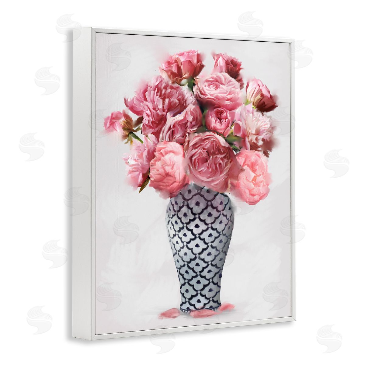 Elegant Pink Peony Bouquet White Frame Print Wall Art, Home Decor by Ziwei Li