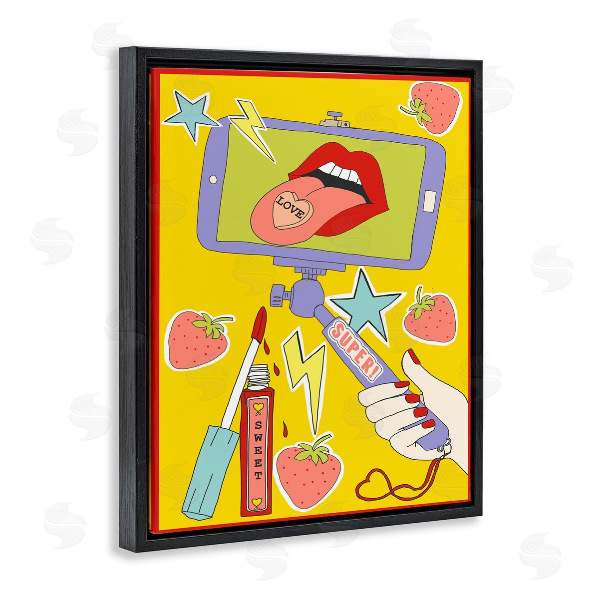 Super Sweet Retro Selfie Black Floating Frame Canvas Wall Art, Home Decor by Sangita Bachelet