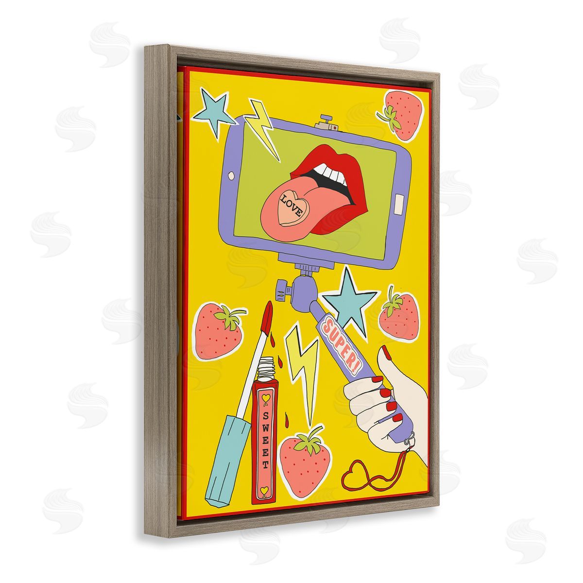 Super Sweet Retro Selfie Brown Floating Frame Canvas Wall Art, Home Decor by Sangita Bachelet