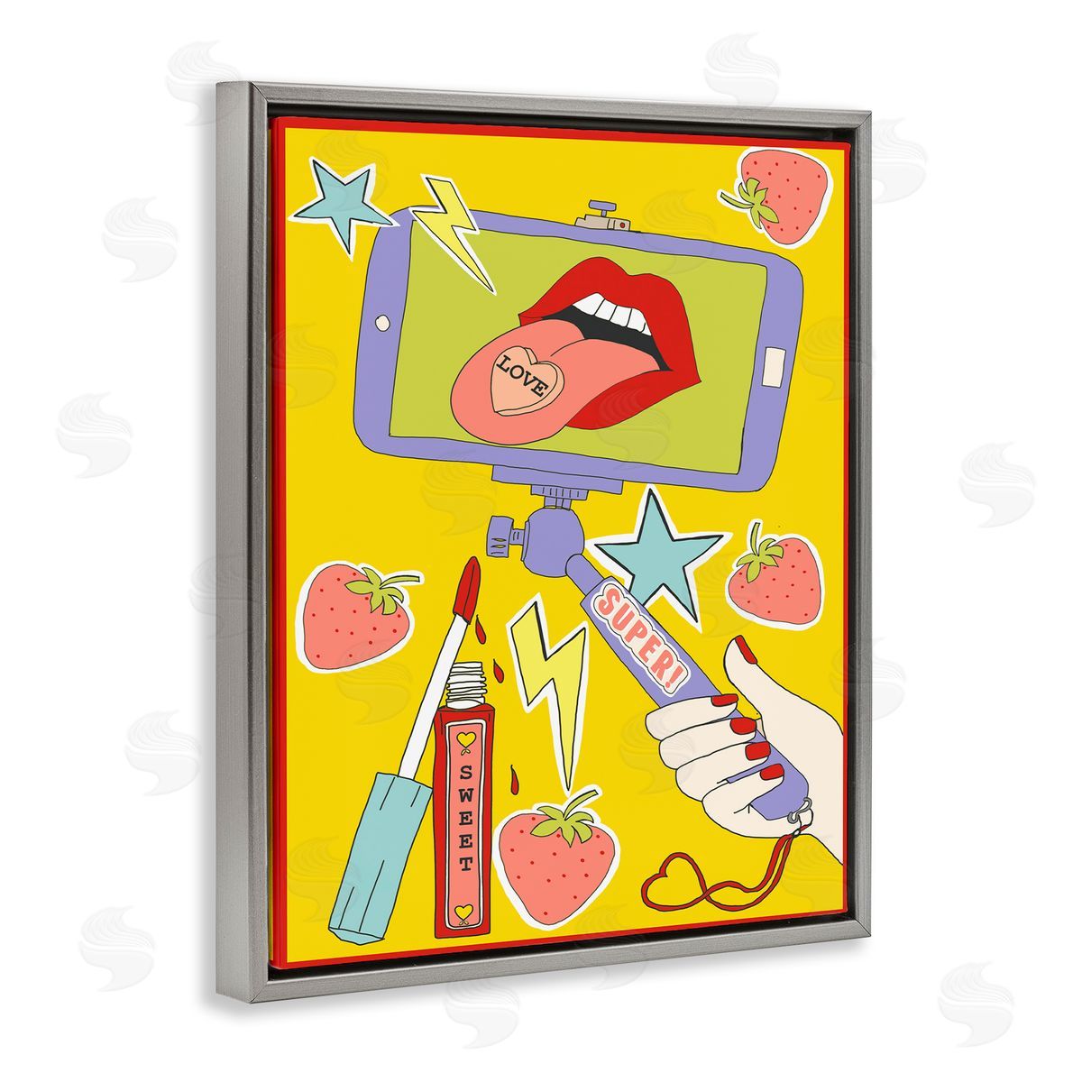 Super Sweet Retro Selfie Grey Floating Frame Canvas Wall Art, Home Decor by Sangita Bachelet