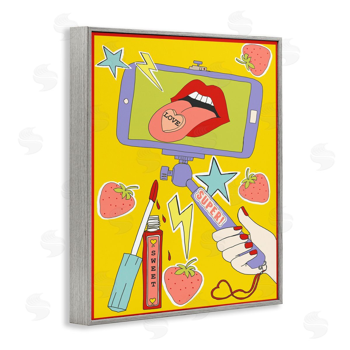 Super Sweet Retro Selfie Grey Frame Print Wall Art, Home Decor by Sangita Bachelet