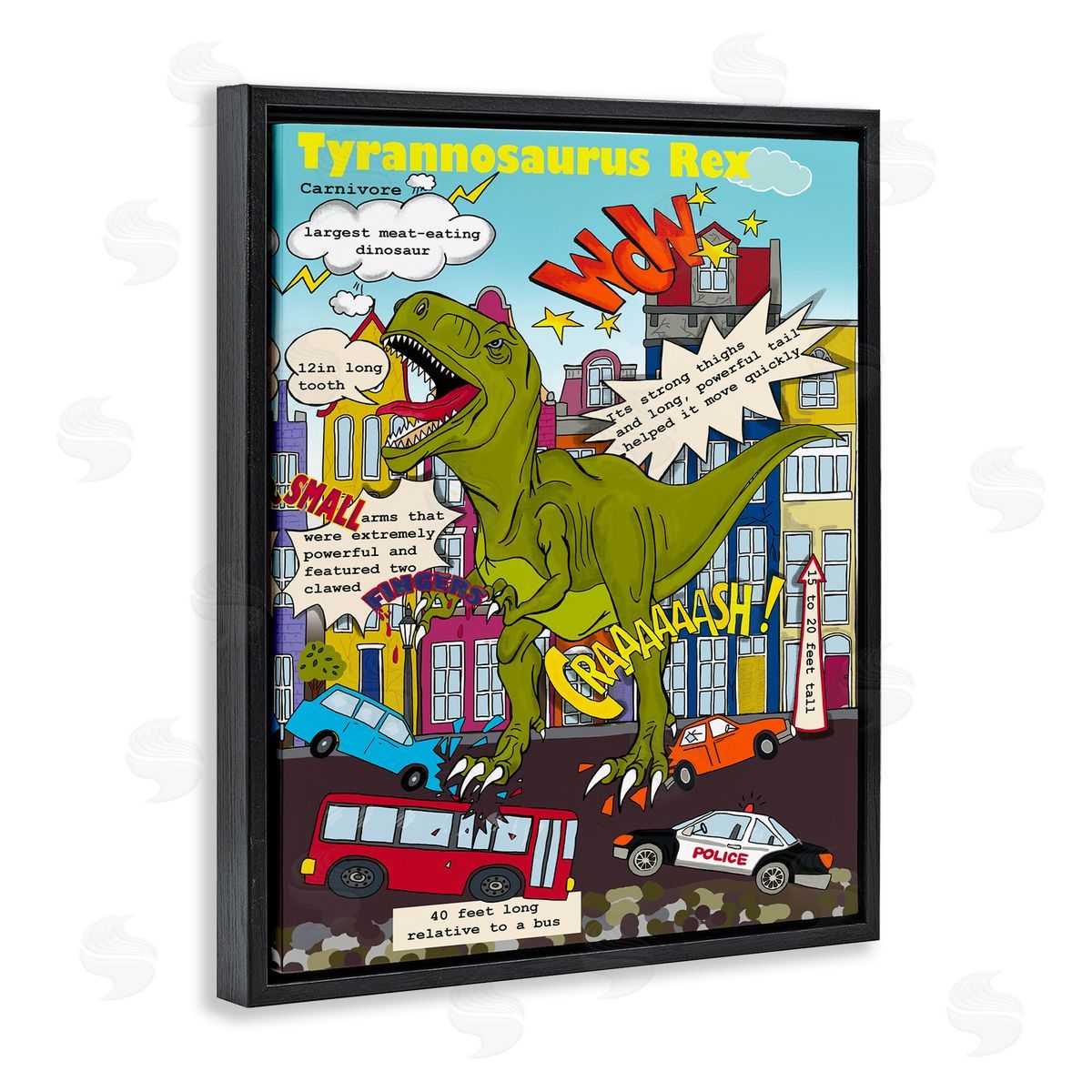 Dinosaur Facts T-Rex Magazine Black Floating Frame Canvas Wall Art, Home Decor by Sangita Bachelet