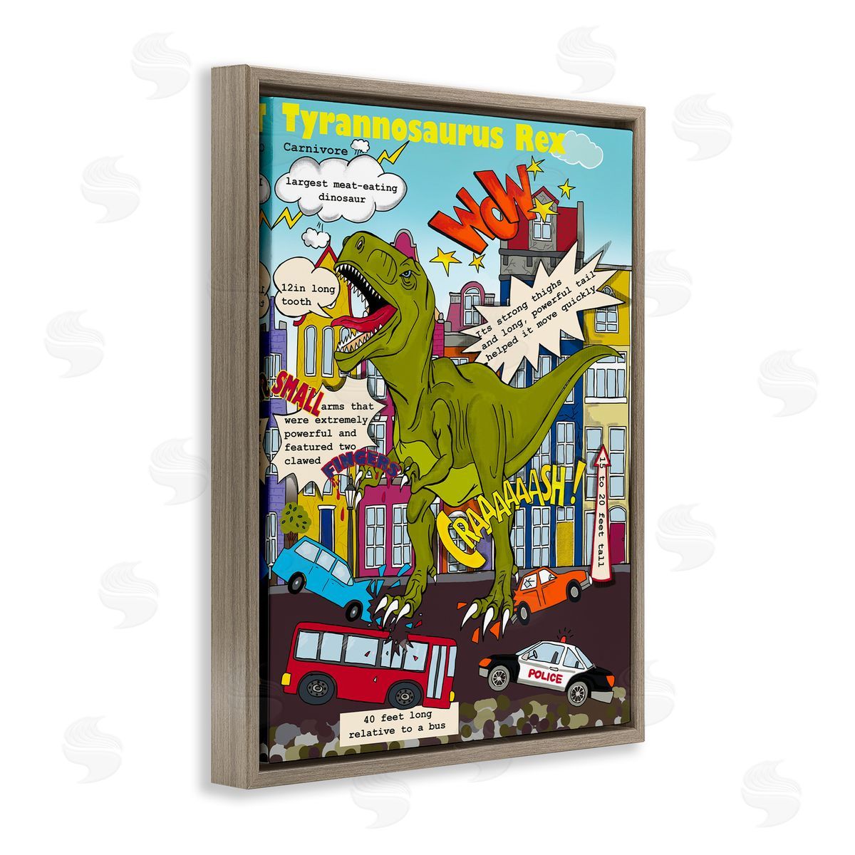 Dinosaur Facts T-Rex Magazine Brown Floating Frame Canvas Wall Art, Home Decor by Sangita Bachelet