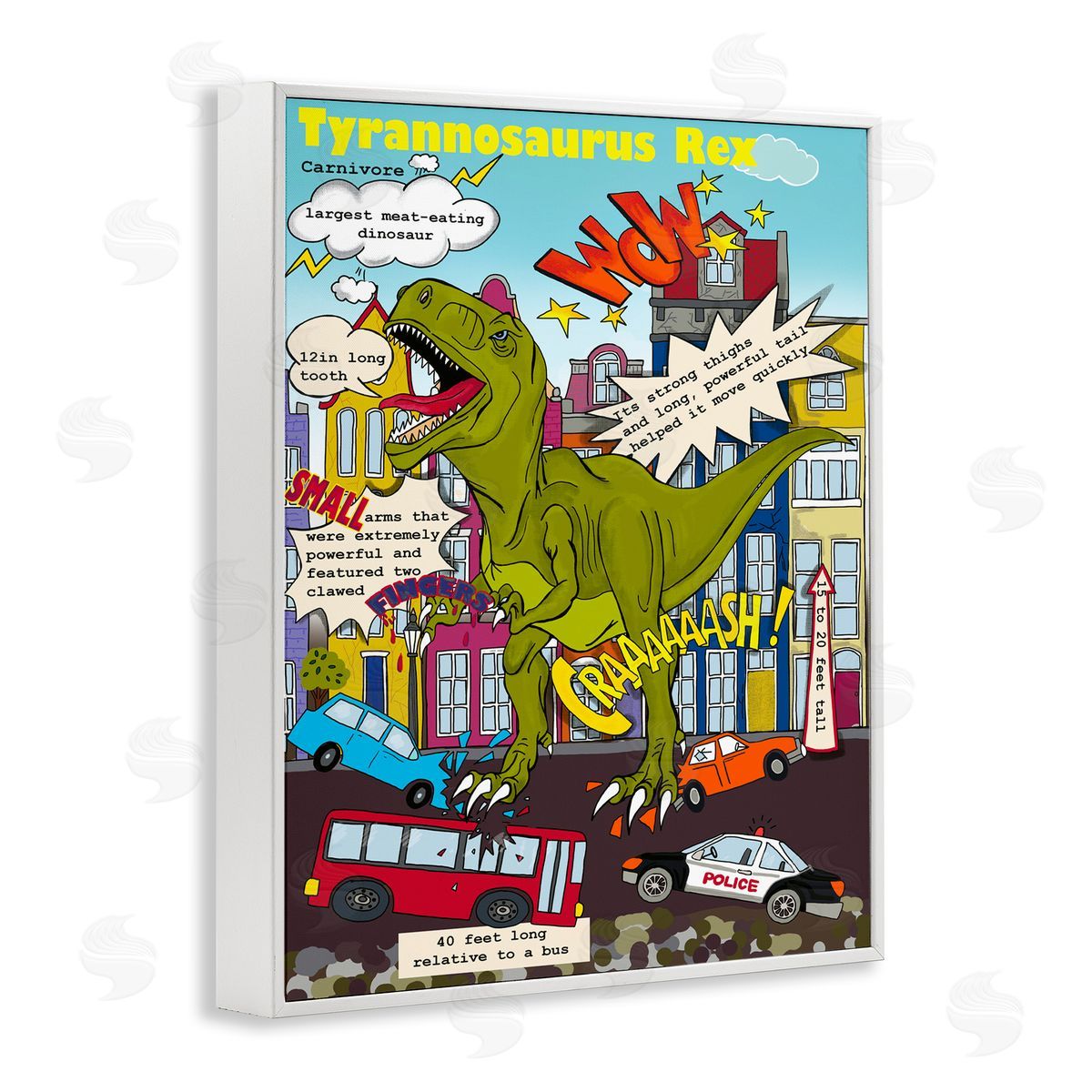 Dinosaur Facts T-Rex Magazine White Frame Print Wall Art, Home Decor by Sangita Bachelet