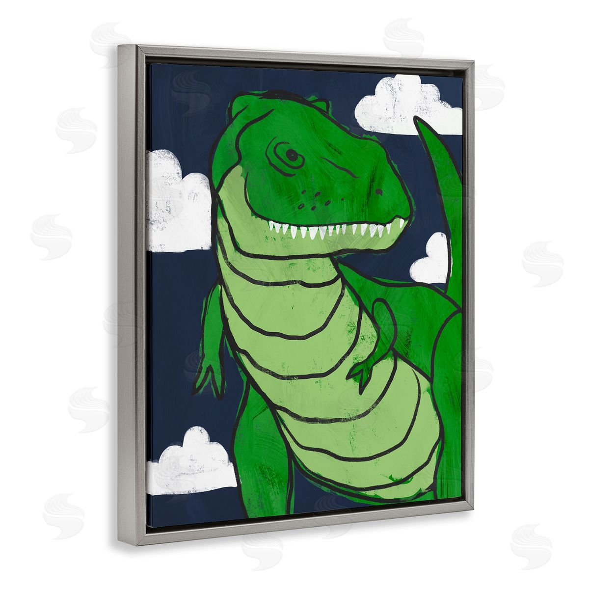 T-Rex Dinosaur over Blue Sky Grey Floating Frame Canvas Wall Art, Home Decor by Stupell Studio