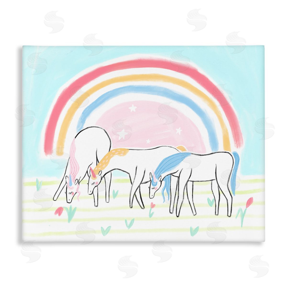 Unicorn Trio under Rainbow Canvas Wall Art, Home Decor by Stupell Studio