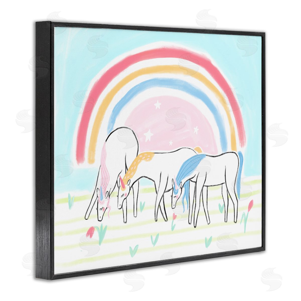 Unicorn Trio under Rainbow Black Frame Print Wall Art, Home Decor by Stupell Studio