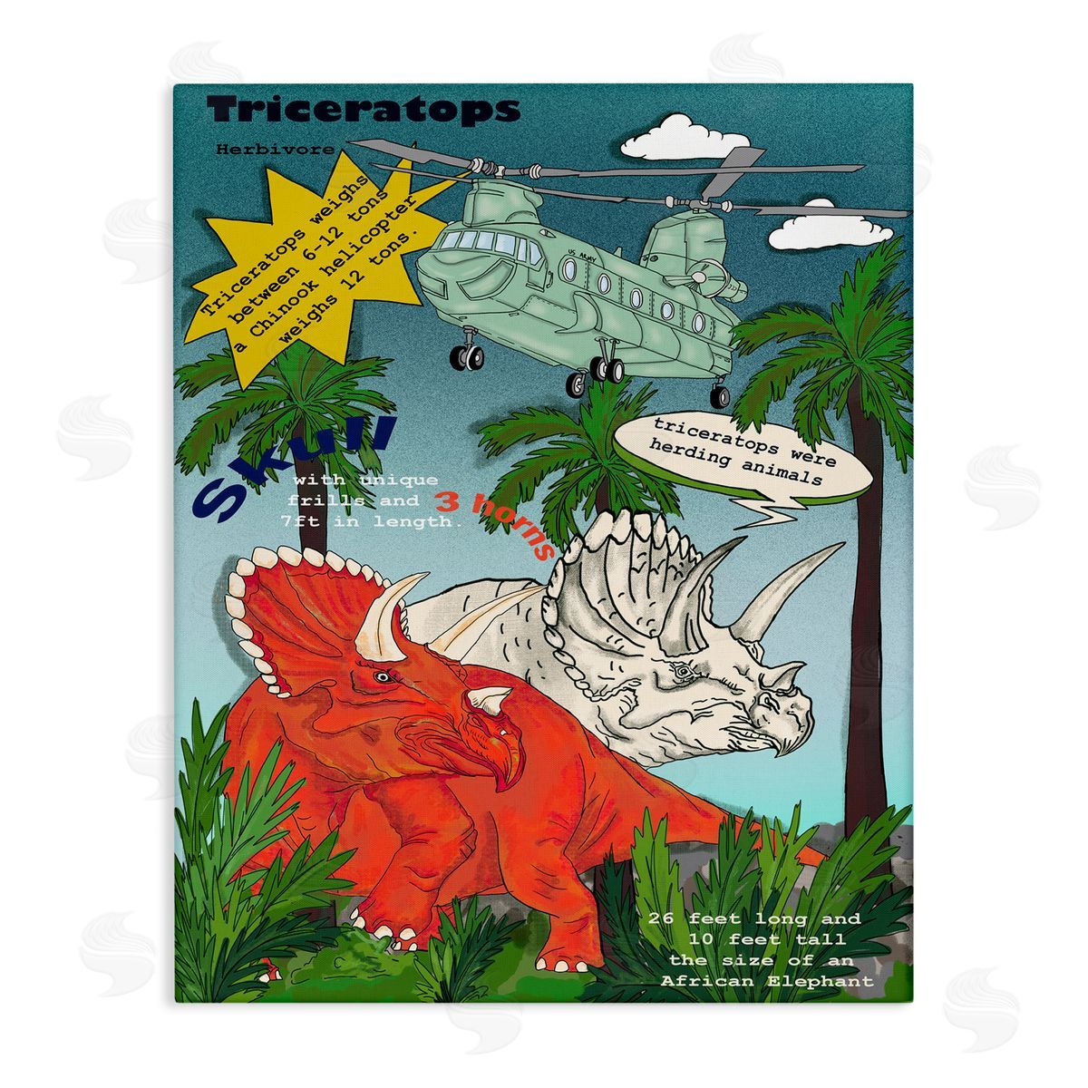 Dinosaur Facts Triceratops Magazine Canvas Wall Art, Home Decor by Sangita Bachelet