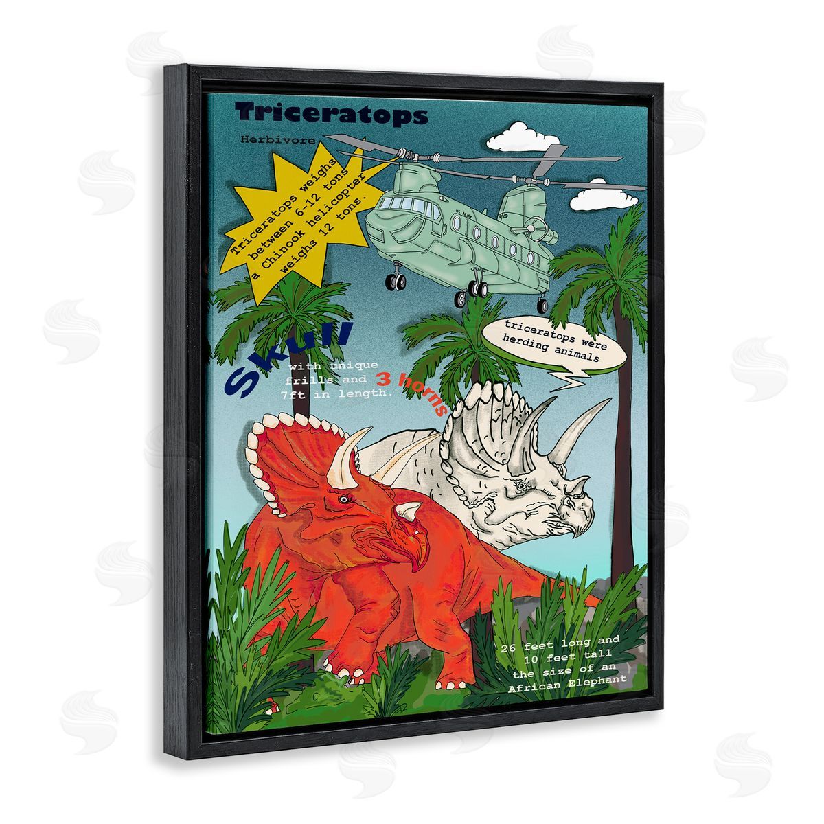 Dinosaur Facts Triceratops Magazine Black Floating Frame Canvas Wall Art, Home Decor by Sangita Bachelet