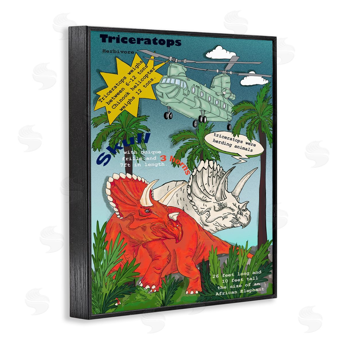 Dinosaur Facts Triceratops Magazine Black Frame Print Wall Art, Home Decor by Sangita Bachelet