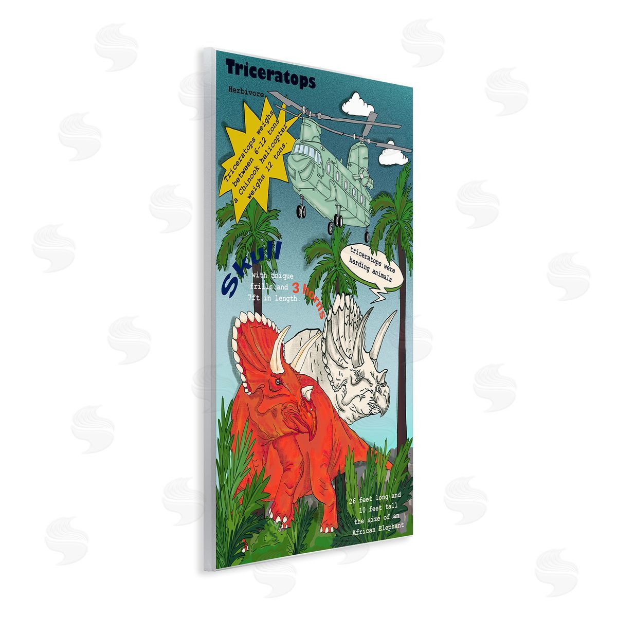 Dinosaur Facts Triceratops Magazine Wood Plaque Wall Art, Home Decor by Sangita Bachelet