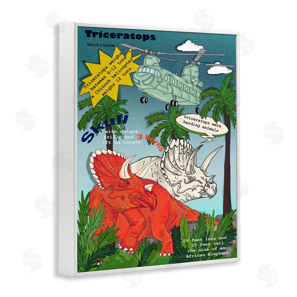 Dinosaur Facts Triceratops Magazine White Frame Print Wall Art, Home Decor by Sangita Bachelet