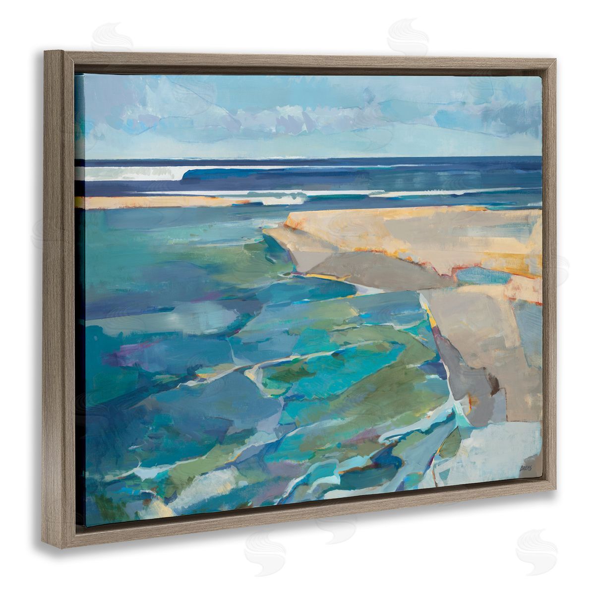 Abstract Beach Tide Landscape Brown Floating Frame Canvas Wall Art, Home Decor by Scott Brems