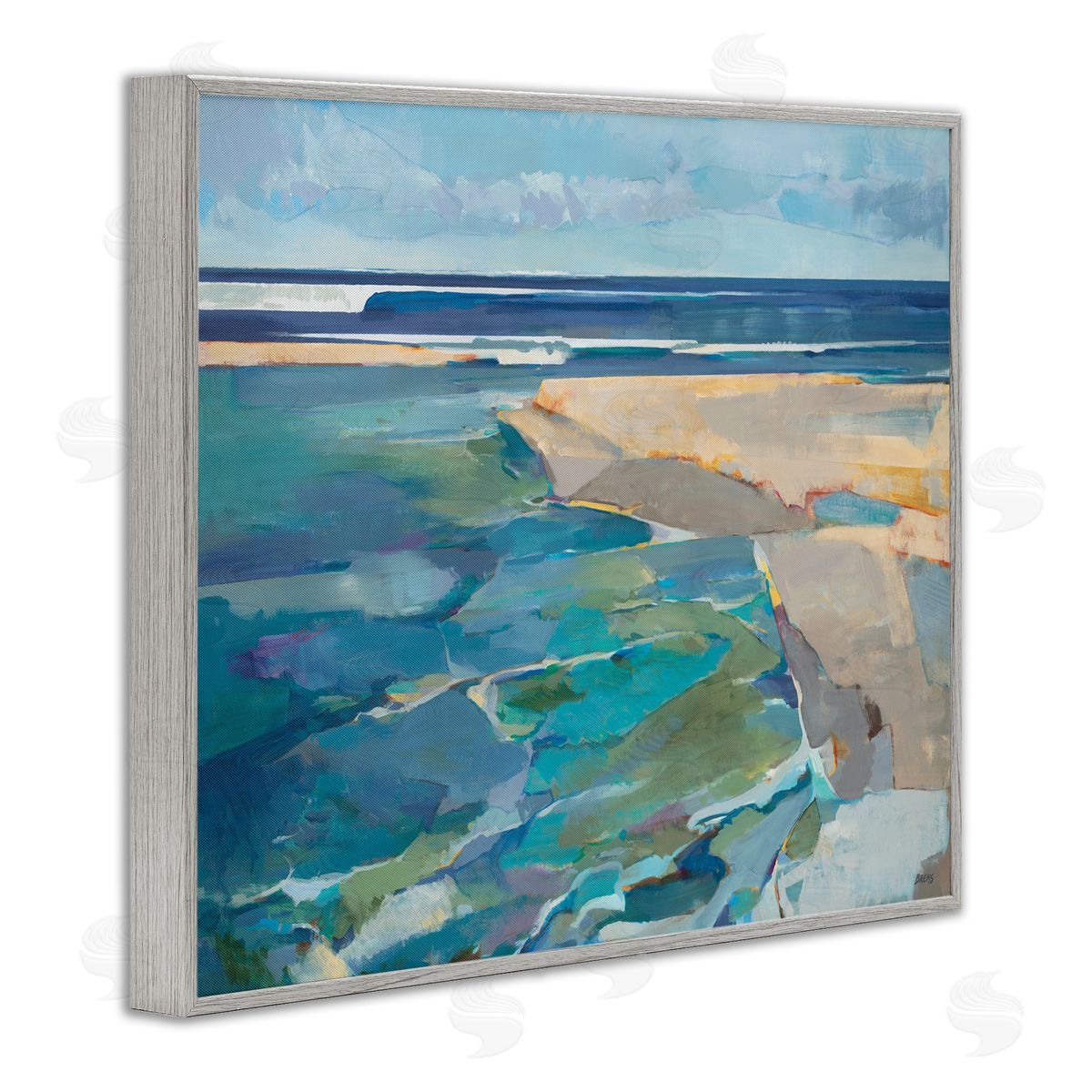 Abstract Beach Tide Landscape Grey Frame Print Wall Art, Home Decor by Scott Brems