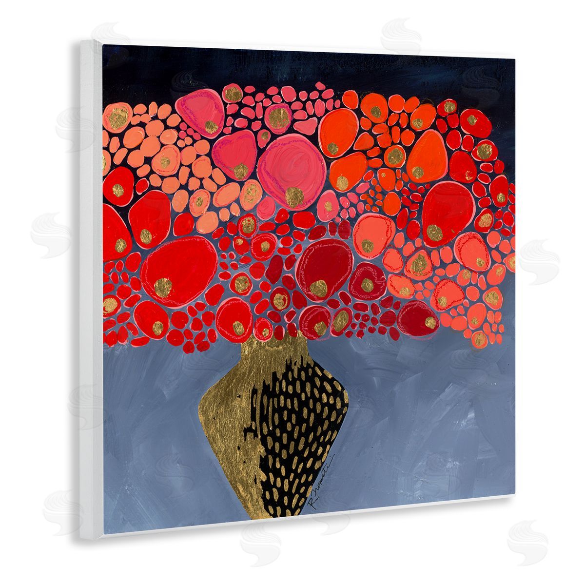 Abstract Red Florals in Vase Wood Plaque Wall Art, Home Decor by Ruth Fromstein