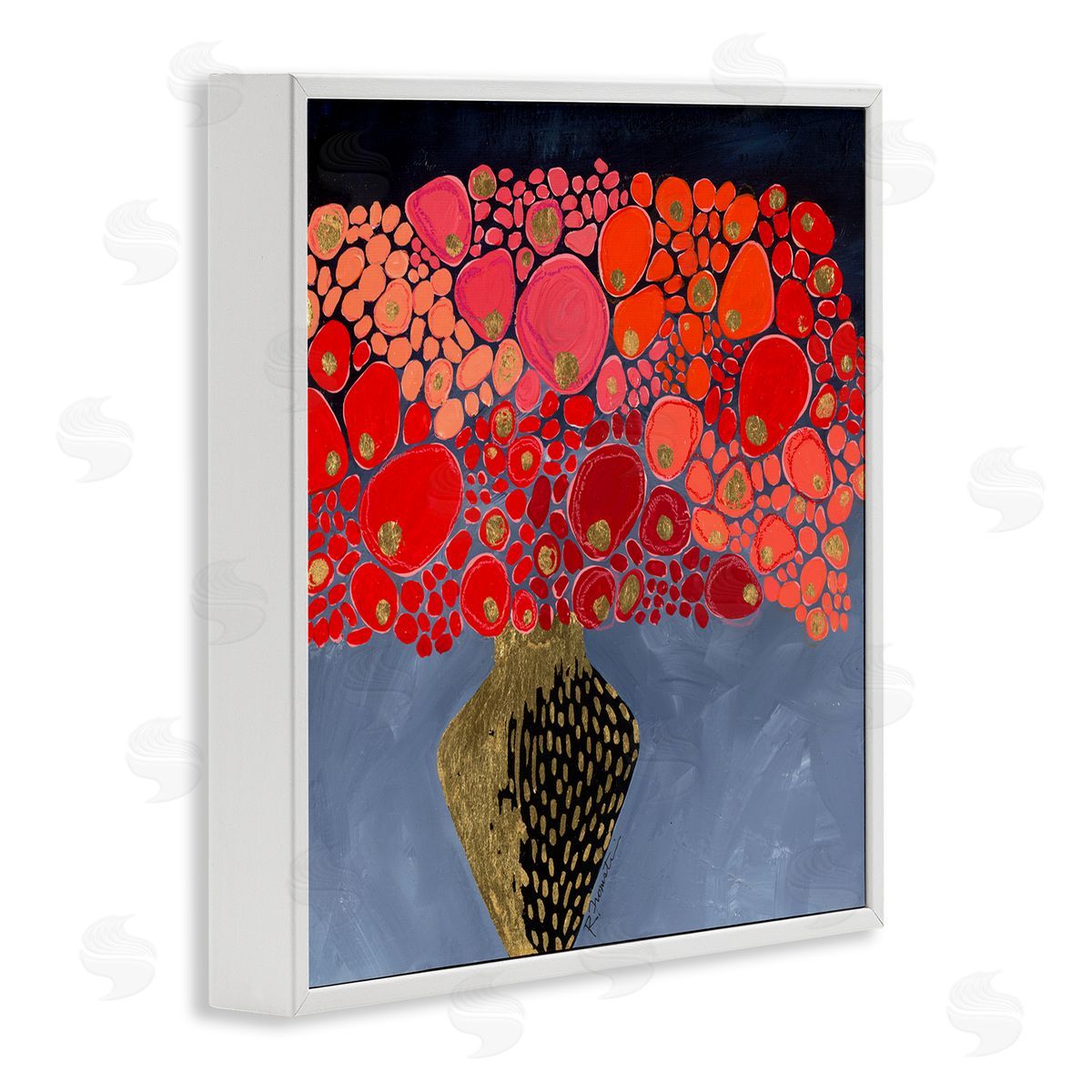 Abstract Red Florals in Vase White Frame Print Wall Art, Home Decor by Ruth Fromstein