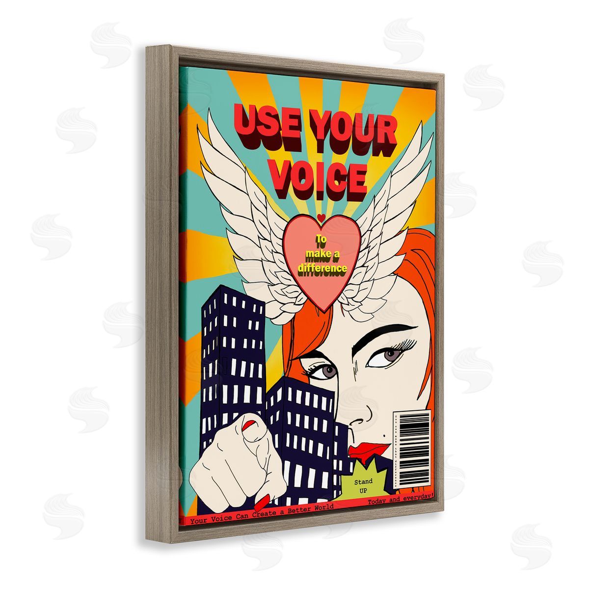 Use Your Voice Pop Art Brown Floating Frame Canvas Wall Art, Home Decor by Sangita Bachelet