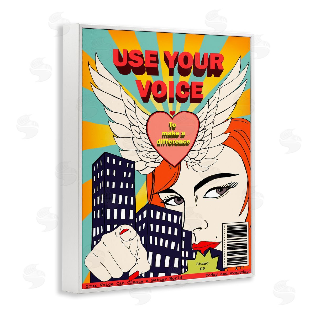 Use Your Voice Pop Art White Frame Print Wall Art, Home Decor by Sangita Bachelet