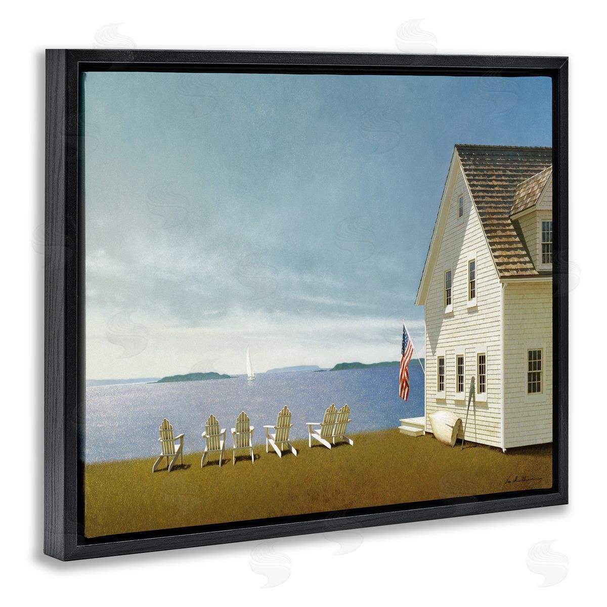 Cape House on Coastal Edge Black Floating Frame Canvas Wall Art, Home Decor by Zhen-Huan Lu