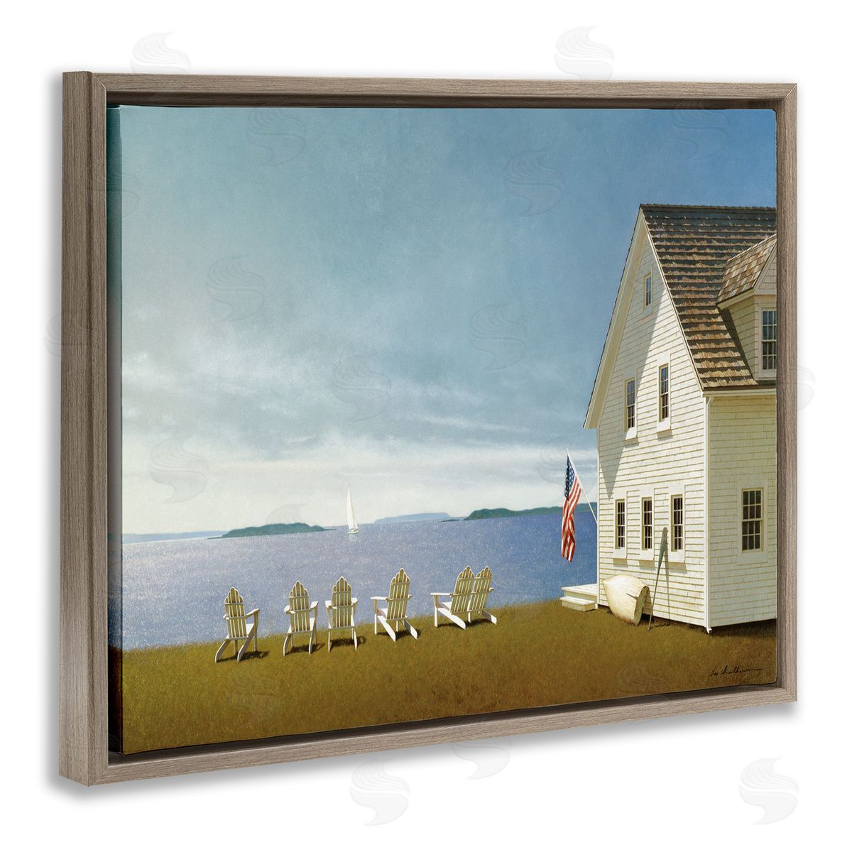 Cape House on Coastal Edge Brown Floating Frame Canvas Wall Art, Home Decor by Zhen-Huan Lu