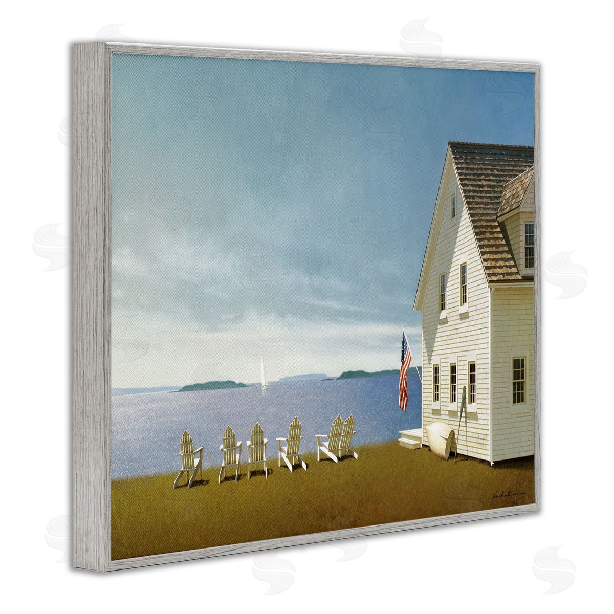 Cape House on Coastal Edge Grey Frame Print Wall Art, Home Decor by Zhen-Huan Lu